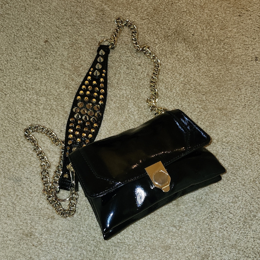 Rebecca Minkoff, Elegant Black Patent Leather Chain Bag, EUC.